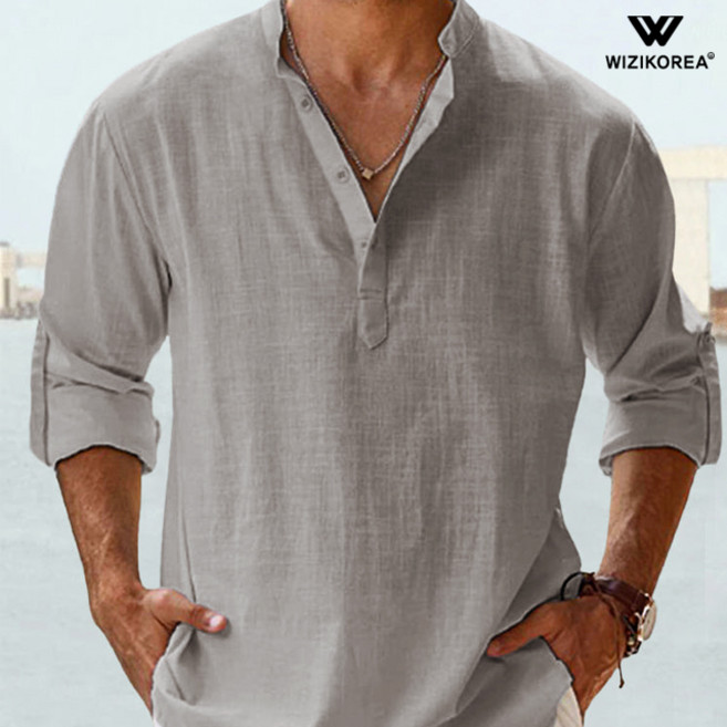 남성 헨리넥 린넨 셔츠 7부 여름 차이나카라 반팔 남방 오버핏 빅사이즈 WI012S
