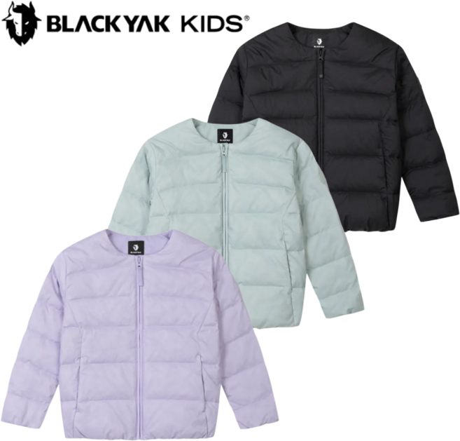 [백화점발송] 블랙야크키즈 공용 경량패딩 넥리스 덕다운 자켓 따뜻한 등원 학교 실내 방한 80:20