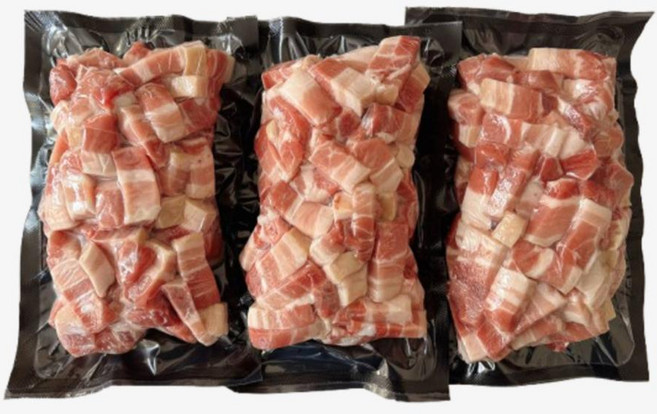 프리미엄 네덜란드 미박삼겹살/오겹살 큐브 구이용 가정용 캠핑용 짜글이찌개용, 1개, 3kg