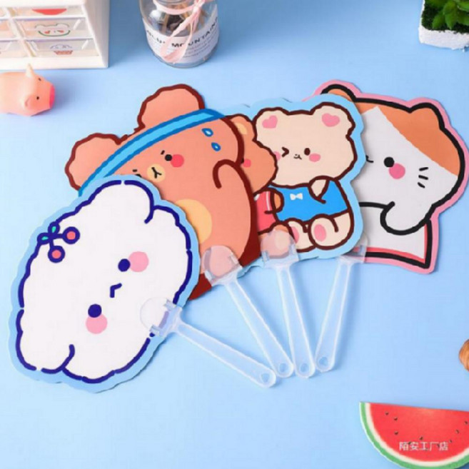 캐릭터 부채 여름 휴대용 손잡이 부채, 1개, 3. 브레드 토끼