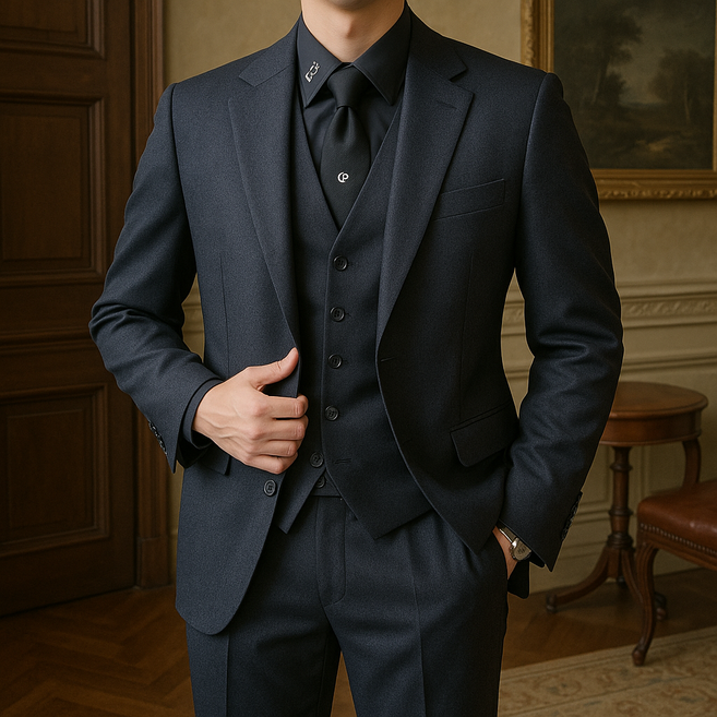 넥타이증정 스판수트 남자정장 다크네이비 3피스정장 빅사이즈정장 결혼식하객룩 웨딩촬영 면접정장 프리미엄 수트 슬림핏정장
