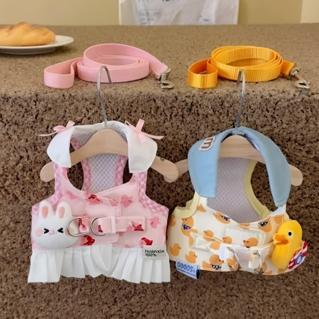 멍케어 강아지 에어메쉬 하네스 리드줄 세트, 1세트, 옐로우 오리