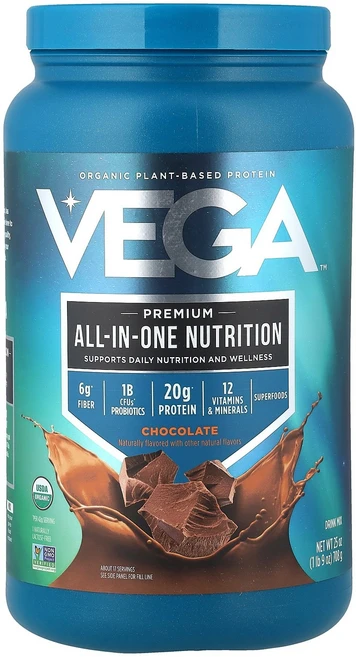 Vega 유기농 식물 성분 단백질 프리미엄 올인원 영양제 초콜릿 맛 708g(1lb 9oz) Vega (베가), 분말 - 쿠팡
