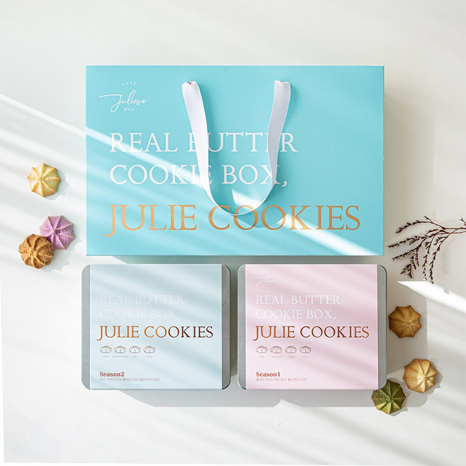 줄리쿠키 선물세트 - 백화점 고급 버터 쿠키 세트 상견례 연말 새해 설날 선물 디저트 간식 학교 기업 회사 단체 답례품 / 쇼핑백 일체형, 1세트