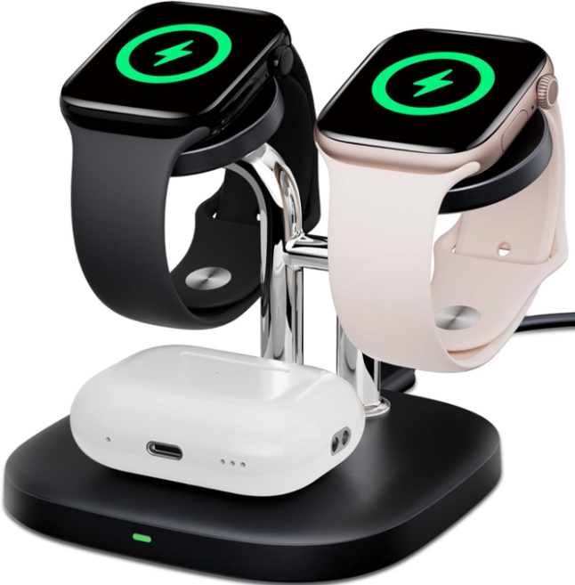 SwanScout 704A 아이워치 듀얼 충전기 2대 동시 충전 안정적인 거치형 에어팟 호환, 블랙, 1개