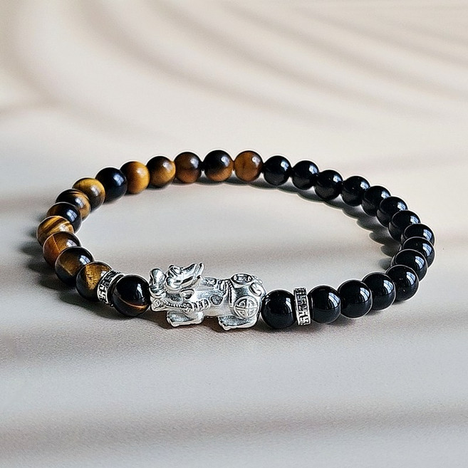 이스테리 999실버 비휴 호안석 블랙오닉스 남녀공용 은팔찌 재물운 사업운