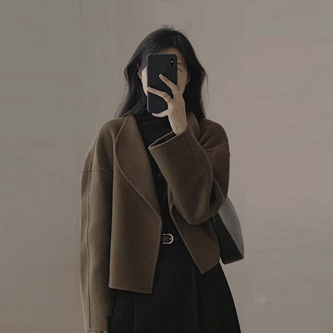 TIMEPURE 여성 숏 모직 코트 캐주얼 자켓 상의 루즈핏 도톰한 양면 고급 모직 코트 소프트 촉감 따뜻함 유지 용도 코디