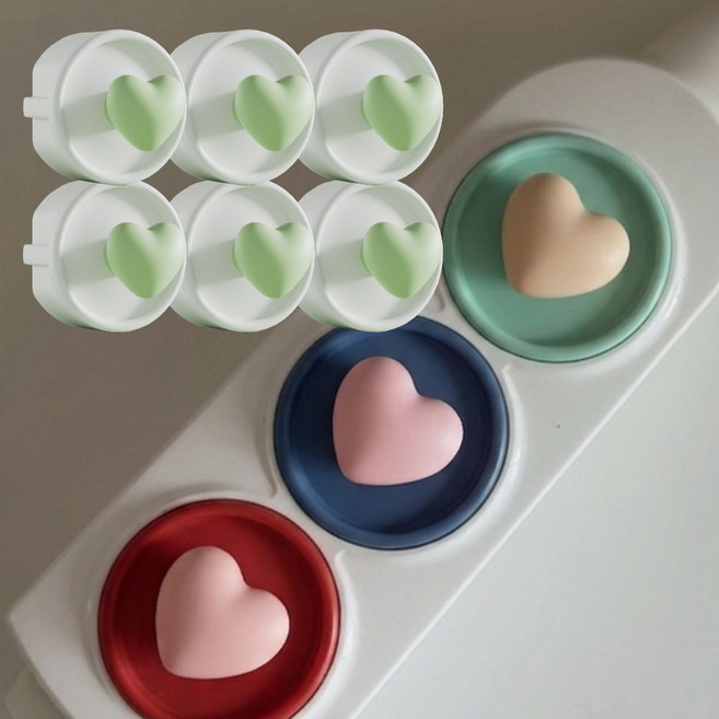 드로우앳 하트 콘센트 안전커버, 6개, 화이트 그린