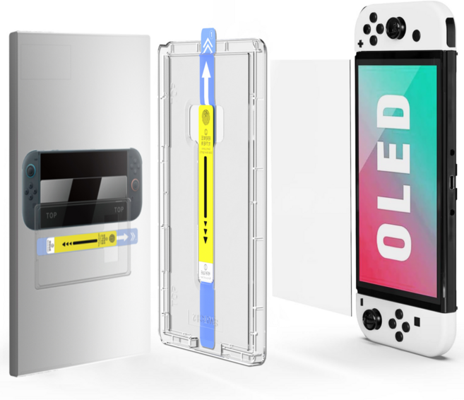 닌텐도 스위치 2 OLED PS5 저반사 지문방지 9H 고경도 자동먼지제거 부착키트 강화유리 액정보호필름 1P, 1세트, HD, 닌텐도 스위치 OLED