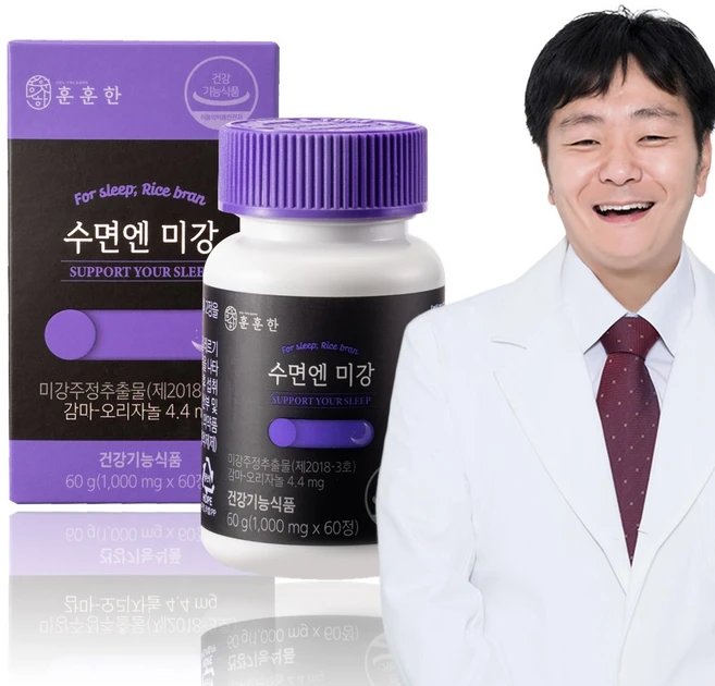 훈훈한푸드 수면엔 미강 60정 미강주정추출물 감마오리자놀 수면 영양제, 1박스 - 쿠팡
