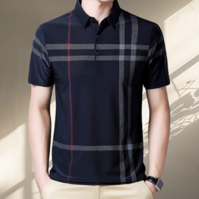 코엑티 남성 여름 캐주얼 체크 카라 반팔 티셔츠