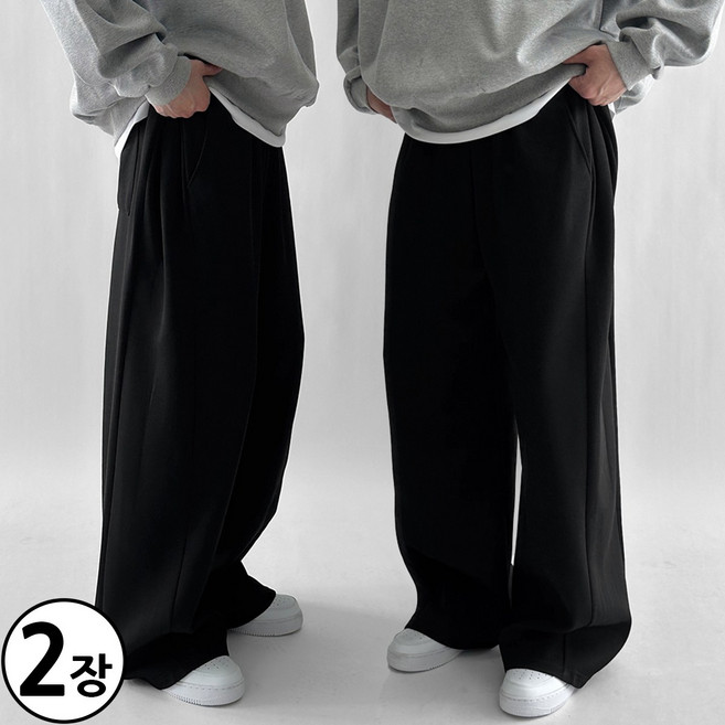 [기획상품 1+1] 두장묶음 빠델 사이드핀턱 벌룬 와이드 트레이닝 스웻 커브드 팬츠 회색 트레이닝팬츠