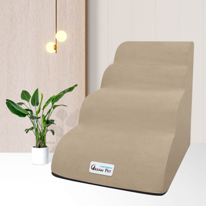 크림펫 커브형 강아지 계단 논슬립 애견 스텝, 베이지, 4단, 일반, 1개