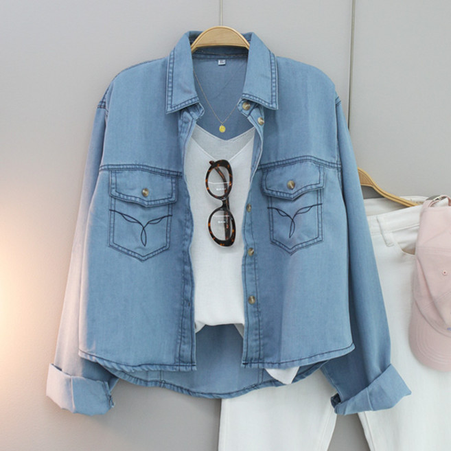 달콩 여성 앤드크롭데님셔츠 청남방 봄신상 카라셔츠