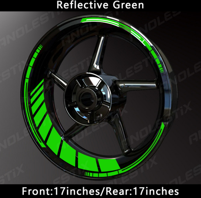 AnoleStix 반사 오토바이 휠 스티커 허브 림 스트라이프 데칼 17 인치 YAMAHA Honda Suzuki Kawasaki BMW KTM Triumph, [12] Reflective Green