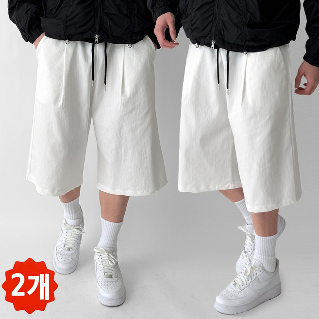 빠델 두장묶음 남성용 린넨 원턱 벌룬 와이드 밴딩 7부 버뮤다팬츠 빅사이즈 반바지