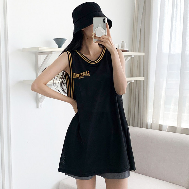 여자 W 바스켓볼 나시 오버핏 메쉬 민소매 농구저지 남녀공용 반티 운동복 비치웨어 바캉스룩