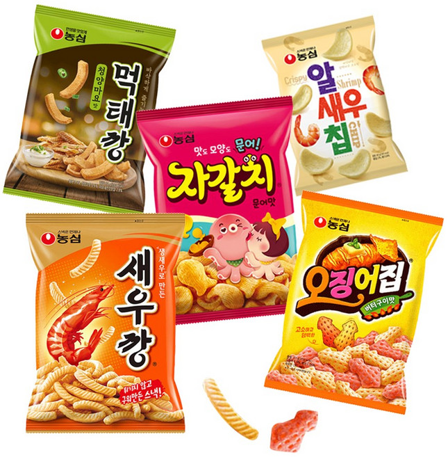 농심 새우깡 90g+자갈치 90g+오징어집 78g+알새우칩 68g+먹태깡 청양마요 60g, 386g