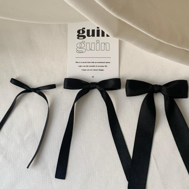 3size. 자체제작 롱 블랙리본브로치 무광리본브로치 포인트 어꾸 백꾸 발레코어 옷꾸미기 애견브로치 아동