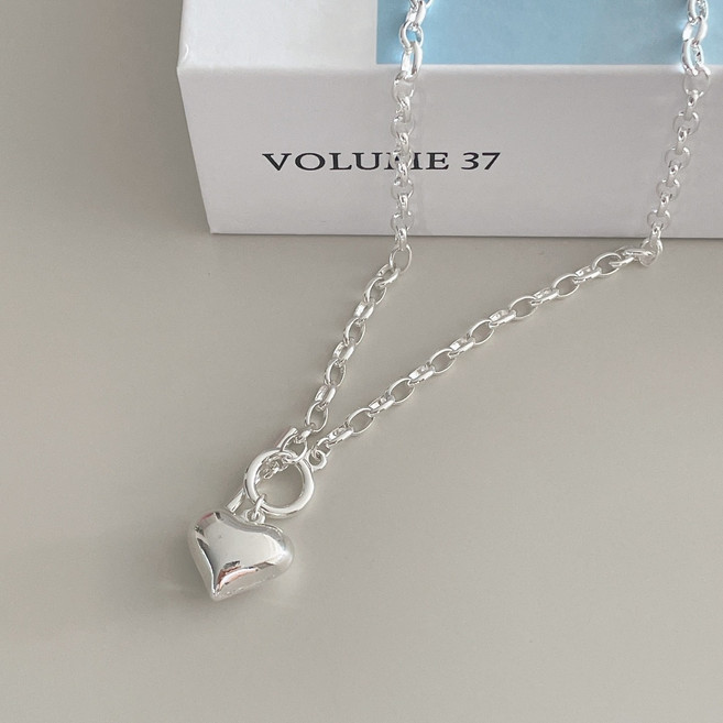 마노앤마노 통통 볼드 하트 체인 토글바 목걸이