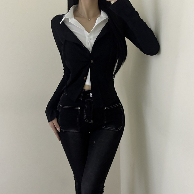 VANANA2 일체형 레이어드 셔츠 가디건