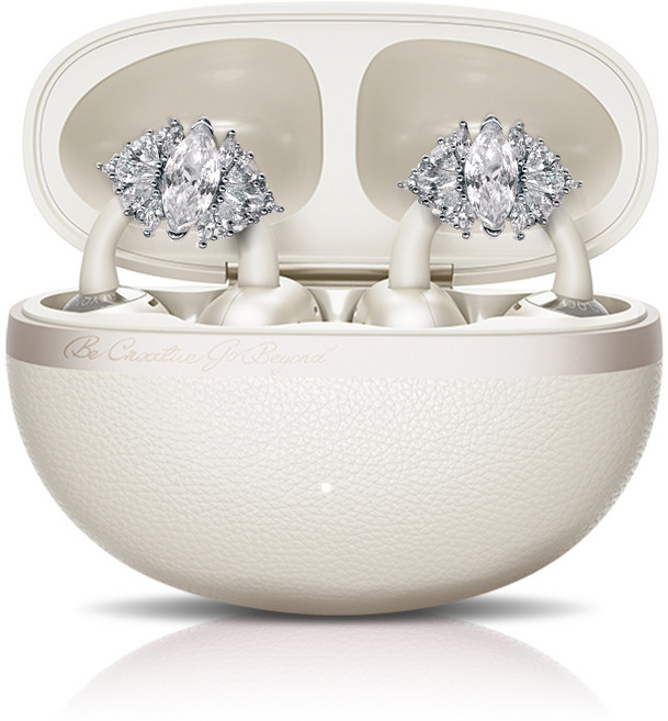 QCY 크로스 키 블루투스 이어폰 C50 CT06 + FDUCE 지르콘 앤 큐빅 트라이앵글 리본 이어폰 클립, 화이트 + 크리스탈, C50 + 페어