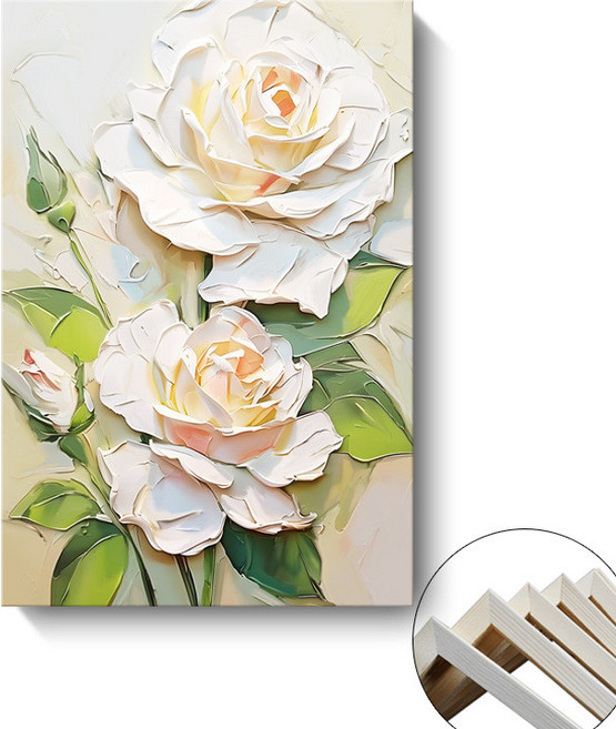 客廳裝飾畫 玫瑰花卉 簡約治癒 數位印刷油畫 公寓民宿酒店壁畫, 內框畫A,60x90cm