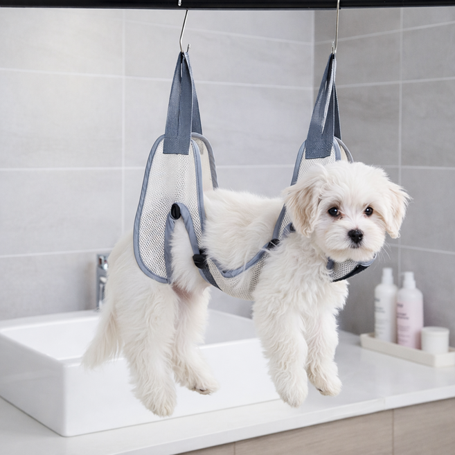 [사이즈조절 가능] 소소룸 강아지미용거치대 애견 고양이 강아지 미용 해먹, 1개, 실버