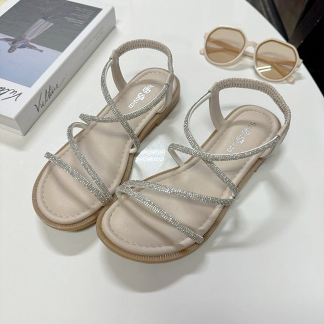 SHAN SHING 細帶涼鞋, 水鑽-米（有色差）,36-偏小