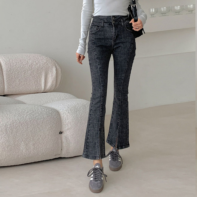 루나진 여성용 워싱 하이웨스트 부츠컷 청바지 스판 3컬러