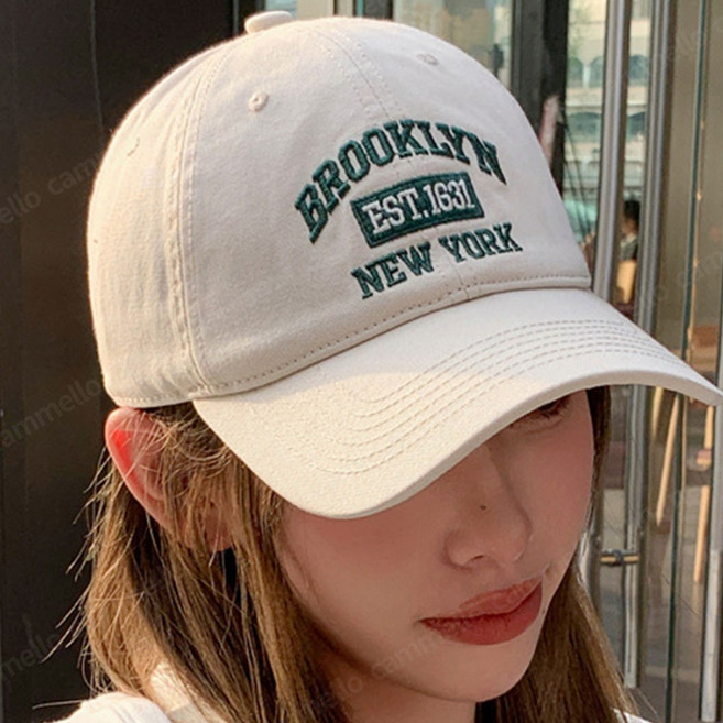 cammello 브루클린 자수 볼캡 코튼 데일리 커플 남녀공용 얼굴 작아보이는 야구모자