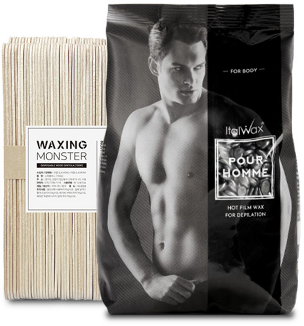 이탈왁스 핫필름 왁스 포어옴므 + 왁싱몬스터 스파츌라 L 100개입, 1kg, 1개