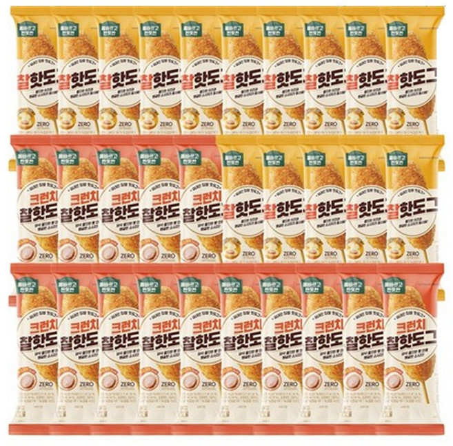 [신세계푸드] 올반키친 핫도그 30봉(찰핫도그/모짜체다/크런치), 80g, 1개, 찰핫도그 15봉 + 크런치 15봉