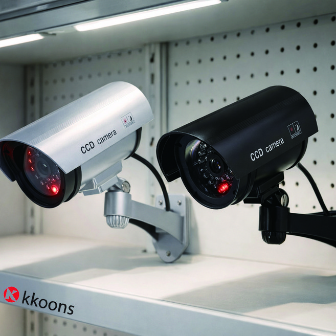 꾼스 리얼한 디테일 도난방지 방범용 모형 CCTV 카메라 가짜 CCTV, 1개, 모형CCTV+스티커 실버