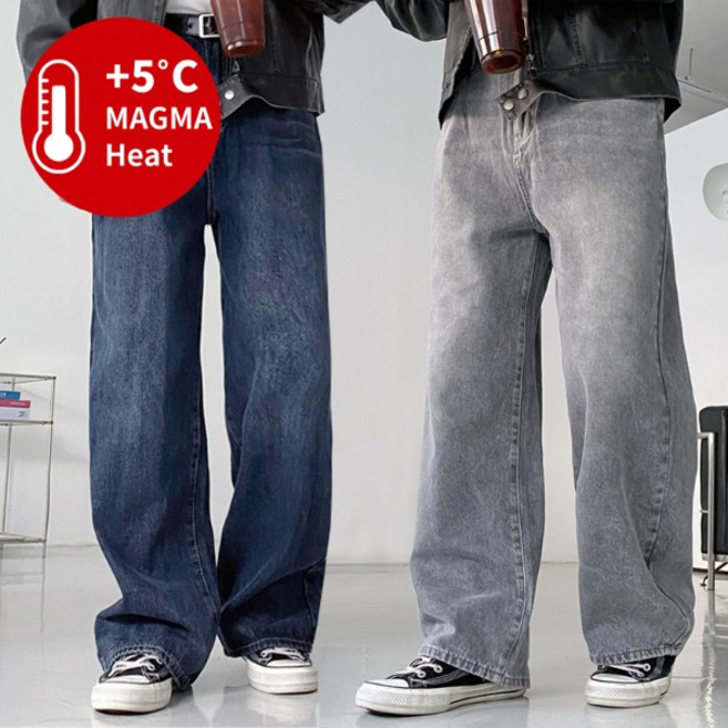 남녀공용 기장선택 숏/기본/롱 S-2XL 프리미엄 기모 워싱 세미와이드 데님 청바지