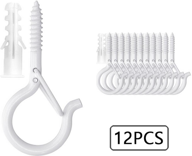 클라이트 천장 고정 후크 걸이 스크류 12개 다용도 후크 벽 천장 고리 나사, 1세트, 화이트