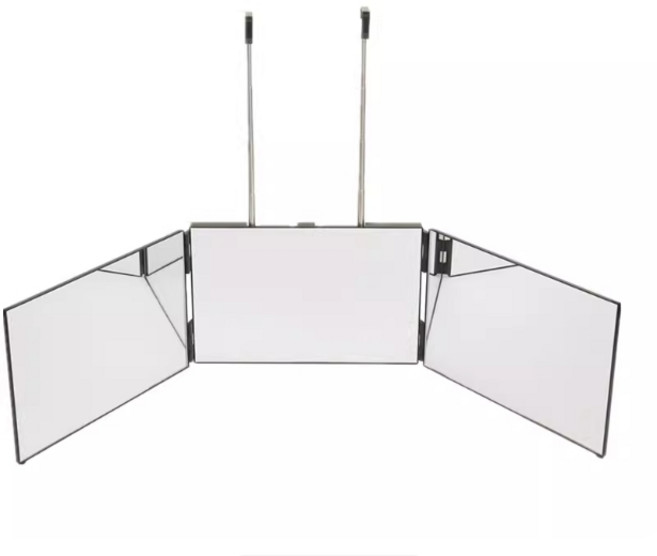접이식 삼면 거울 LED 셀프 커트 머리 뒷면 보기 백미러 메이크업, 블랙 3면 거울 LED