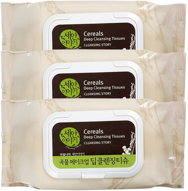 과일나라 세안이야기 곡물 딥 클렌징티슈, 100매, 3개