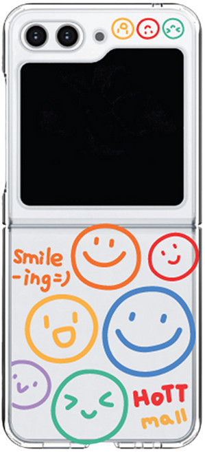 핫티몰 컬러풀한 갤럭시 플라워 스마일 표정 패턴 프린팅 투명 하드 Z플립5 케이스