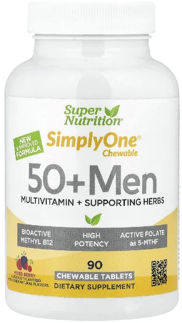 슈퍼뉴트리션 남성 종합비타민 허브 50대 이상 남성용 믹스 베리맛 츄어블 90정, 1개 - 쿠팡