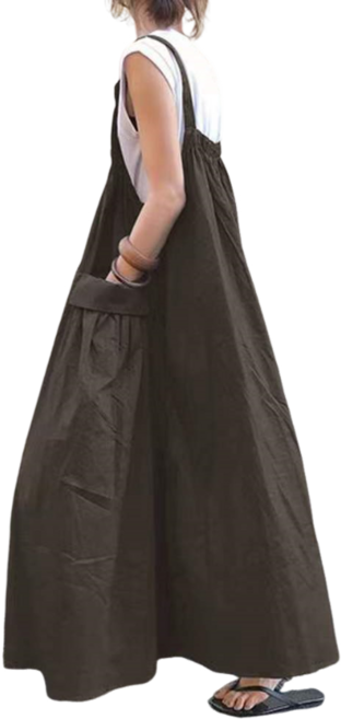 여성용 롱 빅 포켓 빅 사이즈 멜빵 스커트