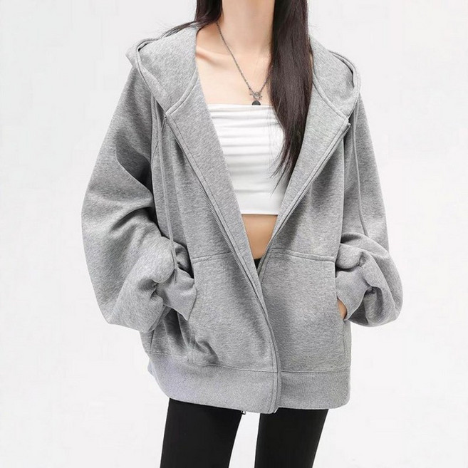 SAHINER 여성 캐주얼 후드집업 루즈핏 롱 무지 BWY05