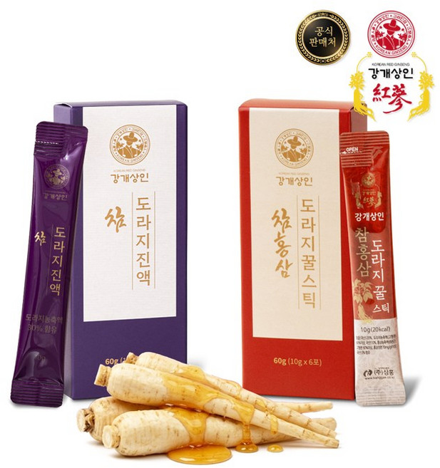 강개상인 홍삼도라지꿀 6포 참도라지진액 6포(총 12포) 각 10g 먹기 편한 스틱형