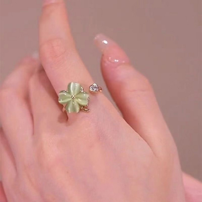 회전 가능한 그린 오팔 반지 오픈 조절 가능 럭셔리 반지 여성 반지