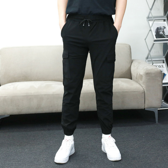 남성용 여름팬츠 쿨스판 포켓 카고 밴딩 조거 일자 팬츠 냉장고바지