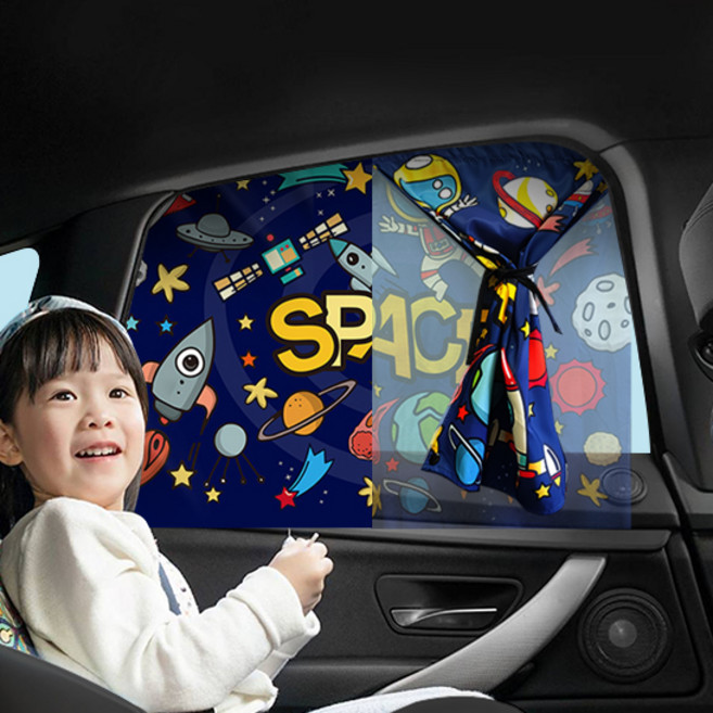 모두달라 차량용 아기 햇빛가리개 자동차 창문 커튼 가리개, 우주여행, 1개