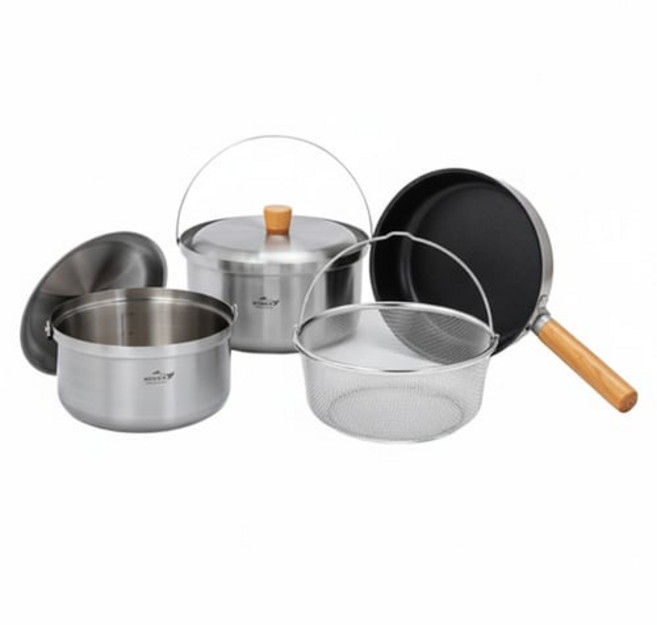 코베아 3Layer 스테인리스 3~4인 코펠 세트, 실버, 1세트