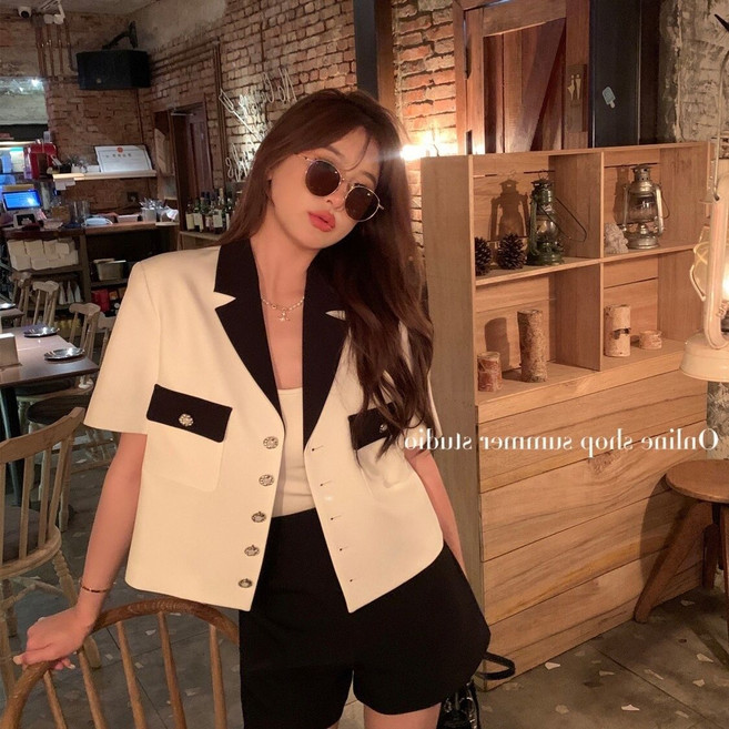 메인워크 여성 반팔 정장 자켓 봄 여름용 냉장고 얇은 이너 트위드 고급 하객룩 패션 루즈핏 심플 기질 아우터 면접 오피스룩 상의