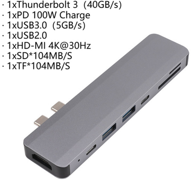 USB 3.1 Type-C 허브-HDMI 어댑터 4K Thunderbolt 3 USB C 허브 3.0 MacBook Air Pro M3 M2 M1 칩용 TF SD 리더 슬롯 PD, [03]  1-3.0 Gray