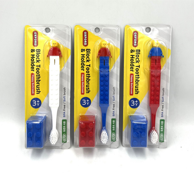 옥스포드 블럭 어린이 칫솔+칫솔걸이, 1세트, 1개입, 블루